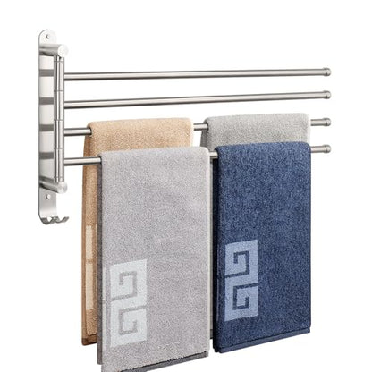NearMoon Swivel Towel Rack, 19.5" Thicken 304 Stainless Steel 4-Arm Towel Bar, Space Saving Wall Mounted Towel Holder with Hook, Rustproof Swing Out Towel Hanger for Bathroom, Kitchen (Brushed Nickel) - color: Brushed Nickel, size: 19.5 Inch