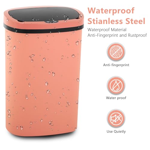 13 Gallon/50 L Kitchen Trash Can with Lid, Garbage Can with Touch-Free Lid, Cute Trash Bin Automatic Bathroom Trash Can, Motion Sensor Waterproof Trash Bin - color: Pink, size: 2 Trash Can