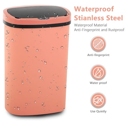 13 Gallon/50 L Kitchen Trash Can with Lid, Garbage Can with Touch-Free Lid, Cute Trash Bin Automatic Bathroom Trash Can, Motion Sensor Waterproof Trash Bin - color: Pink, size: 2 Trash Can