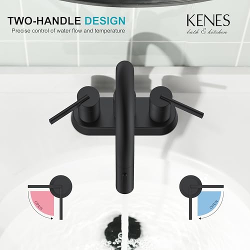 Matte Black Centerset Pull Out Bathroom Faucet 4 Inch 2 Handle 3 Hole | Pull Down Bathroom Faucet with Pop Up Drain & Supply Lines, Lead-Free cUPC & NSF Certified, 3 Hole Faucet for Vanity RV Bar - color: Matte Black