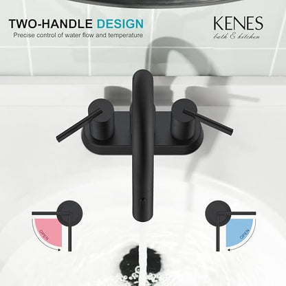 Matte Black Centerset Pull Out Bathroom Faucet 4 Inch 2 Handle 3 Hole | Pull Down Bathroom Faucet with Pop Up Drain & Supply Lines, Lead-Free cUPC & NSF Certified, 3 Hole Faucet for Vanity RV Bar - color: Matte Black