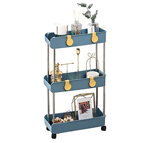 Melody House 3-Tier Slim Mobile Shelving Unit on Wheels, Slide Out Rolling Bathroom Storage Organizer, Utility Carts Shelf Rack for Kitchen Bathroom Laundry Room Narrow Places, Navy Blue - color: Navy Blue- 3 Tier