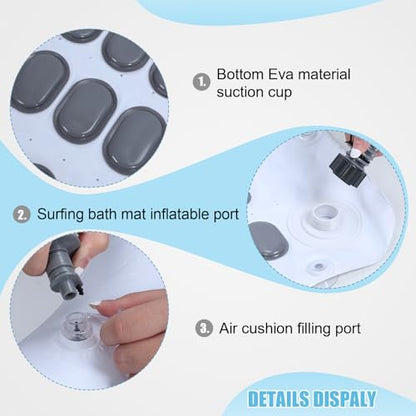 Portable Spa Bubble Bath Mat, Full Body Bubbling Non-Slip Bath Mat with Remote, Pillow & Electric Air Pump - Adjustable Bubble Settings for Bathtub Home Spa Relaxation (Normal Suction Cup)