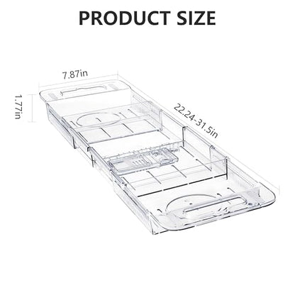 Expandable Bathtub Tray (22-31") - Transparent Bath Caddy with Non-Slip Pads, Adjustable Spa Table for Wine, Books & Phone, Perfect Housewarming for Women