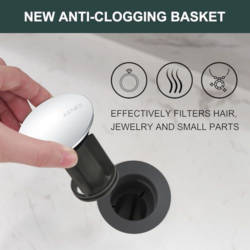 KENES Chrome Bathroom Pop Up Sink Drain with Overflow, Lavatory Bathroom Vanity Sink Drain Stopper, Sink Drain Assembly with Overflow Anti Clog Pop Up Drain - color: Chrome, size: Big Pop up Cap (With Overflow)