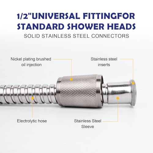 98" Brushed Nickel Shower Hose Replacement Handheld Kink Free Stainless Steel Shower Head Wand Hose Extension Extra Long with Brass Insert and Nut, Durable & Flexible for Pet Bathing Cleaning - color: Brushed Nickel, size: 98 Inches