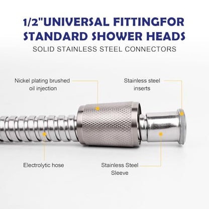 98" Brushed Nickel Shower Hose Replacement Handheld Kink Free Stainless Steel Shower Head Wand Hose Extension Extra Long with Brass Insert and Nut, Durable & Flexible for Pet Bathing Cleaning - color: Brushed Nickel, size: 98 Inches