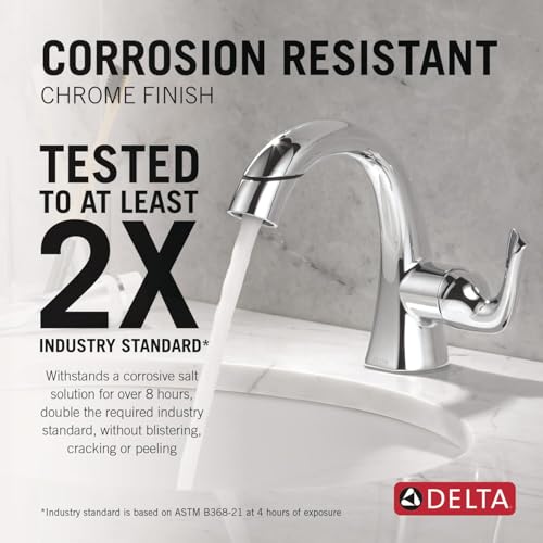 Delta Arvo 1 Hole Pull Down Bathroom Faucet with Sprayer, Chrome Single Hole Bathroom Sink Faucet with Pull Out Sprayer for Vanity, Metal Push-Pop Drain, Chrome 15840LF-PD - color: Chrome