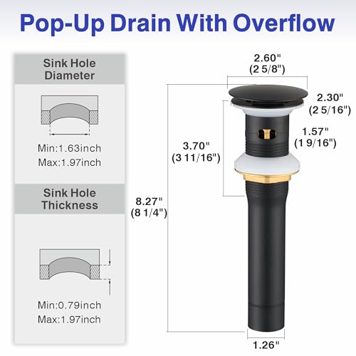 Bathroom Faucet with Sprayer, Matte Black Single Hole with Pop-Up Drain | Kablle Single Handle Pull Out 1 or 3 Hole Laundry Bar Basin Faucet with Deck Plate, KBL-7002B-CL - color: Matte Black