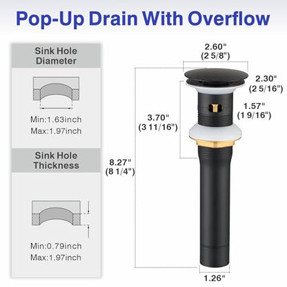 Bathroom Faucet with Sprayer, Matte Black Single Hole with Pop-Up Drain | Kablle Single Handle Pull Out 1 or 3 Hole Laundry Bar Basin Faucet with Deck Plate, KBL-7002B-CL - color: Matte Black