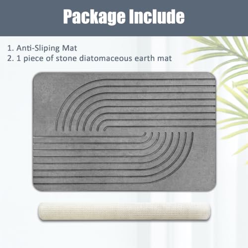Stone Bath Mat for Bathroom, Diatomaceous Earth Absorbent | Bath Stone Mats Non-Slip Shower Stone Bath Mat (15.3x23.6 inch, Striped 1)