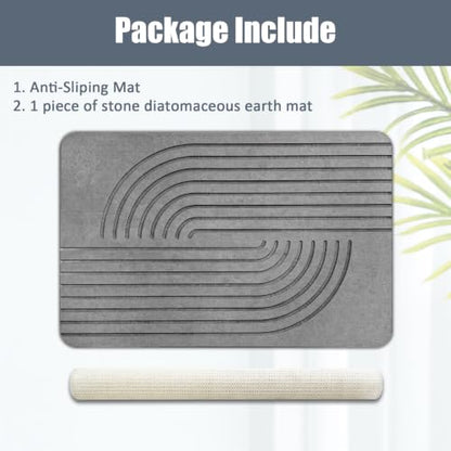 Stone Bath Mat for Bathroom, Diatomaceous Earth Absorbent | Bath Stone Mats Non-Slip Shower Stone Bath Mat (15.3x23.6 inch, Striped 1)