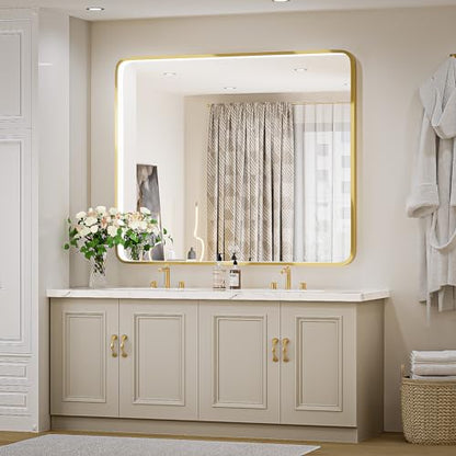 43X36 Inch Gold Framed LED Lighted Bathroom Mirror - color: Gold, size: 43"L x 36"W