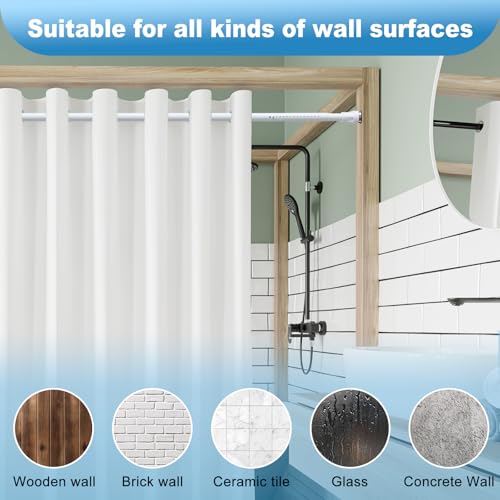 White Tension Curtian rod no drill, 42 to 100 inch Adjustable Heavy Duty black shower curtain rod for Windows bathroom Closet - size: 40-100"