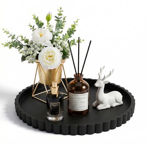Round Silicone Bathroom Tray, 11.9 Inch Bathroom Counter Organizer Tray for Vanity Sink, Decorative Countertop Organizer for Perfume Cosmetics Skincare, Waterproof Storage Tray for Home Decor, Black - color: Black, size: 11.9"