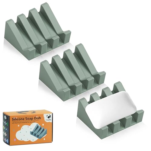 Self Draining Soap Dish Holder,Silicone Soap Dish,for Bathroom,Kitchen, Sponges，Can Extend Soap Life，Keep Soap Bars Dry and Easy Cleaning (Green,3-Pack) - color: Green,3-pack