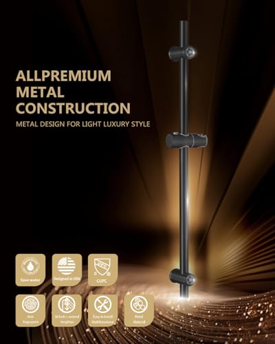 Black Shower Slide Bar 32-Inch with Adjustable Plastic Handheld Shower Head Holder for Bathroom Wall Mount SUS 304 Stainless Steel Brushed Finish