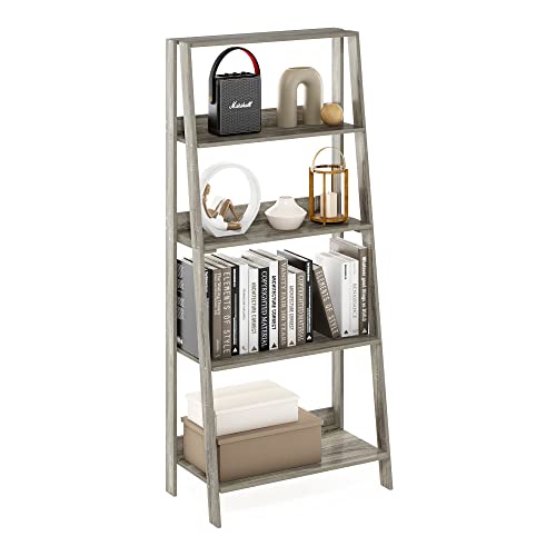 Furinno Ladder Bookcase Display Shelf, 5-Tier, French Oak | 13 x 23.6 x 53.5, Open Frame Design Bookshelf, Display Storage Shelves, for Living Room, Home Office - color: French Oak, size: 5-Tier