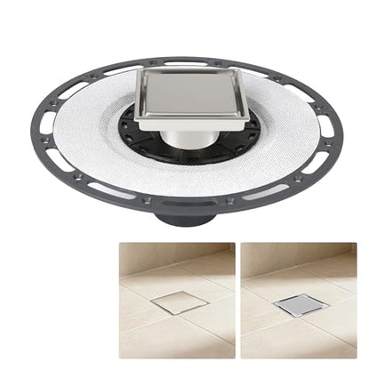 4-Inch Square Shower Drain Kit, Tile Insert Grate & Bonding Flange | Brushed 304 stainless steel tile insert cover with hair strainer; fits 2- and 3-inch pipes for tiled floors and wet areas - size: 4in Tile Insert - Brushed Steel