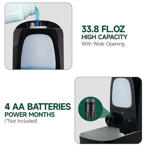 anydry Commercial Automatic Soap Dispenser 34oz Large Capacity Wall-Mounted | Touchless Liquid Dispenser, Five-Level Adjustment, Ideal for High-Traffic Bathroom, Restroom, Durable Wall-Mount Installation - color: Black