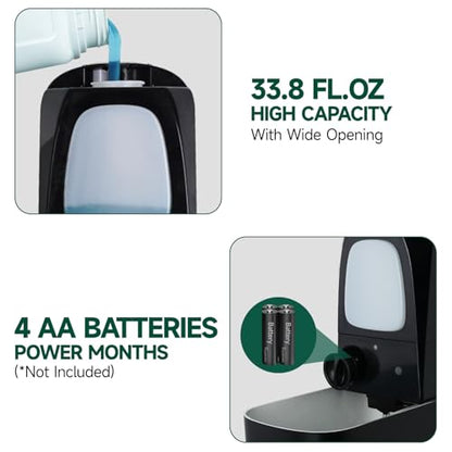 anydry Commercial Automatic Soap Dispenser 34oz Large Capacity Wall-Mounted | Touchless Liquid Dispenser, Five-Level Adjustment, Ideal for High-Traffic Bathroom, Restroom, Durable Wall-Mount Installation - color: Black