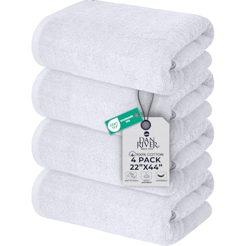 DAN RIVER 4 Pack Cotton Bath Towels 22x44 Inches, White | Lightweight, Absorbent, Super Quick Dry towels, Soft & Durable Thick Body Towels for Home, Gym and Spa - color: White, size: Bath Towel (22X44)