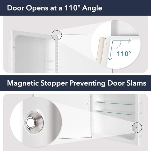 Head West Brushed Nickel with Chrome Recessed Medicine Cabinet Mirror 16"x26"- Stainless Steel Bathroom Mirror with Storage, Beveled Edge, and Adjustable Shelves - Small Medicine Cabinets for Bathroom