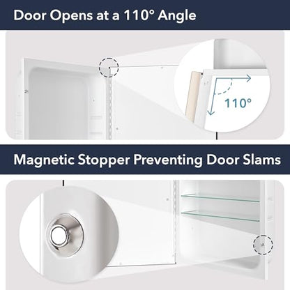 Head West Brushed Nickel with Chrome Recessed Medicine Cabinet Mirror 16"x26"- Stainless Steel Bathroom Mirror with Storage, Beveled Edge, and Adjustable Shelves - Small Medicine Cabinets for Bathroom