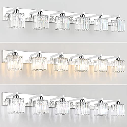 Aipsun Bathroom Vanity Light Fixtures 6 Light Chrome Vanity Light for Bathroom Crystal Vanity Lighting Fixtures (Exclude Bulb) - color: Chrome, size: 49 inch