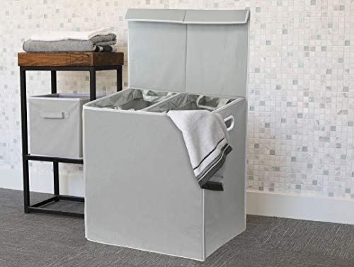 Simple Houseware Double Laundry Hamper with Lid & Removable Bags, Grey | Heavy Duty 600D Polyester, Water-Resistant Surface - color: Grey