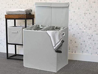 Simple Houseware Double Laundry Hamper with Lid & Removable Bags, Grey | Heavy Duty 600D Polyester, Water-Resistant Surface - color: Grey