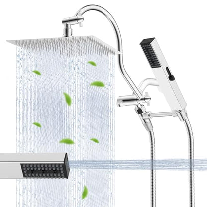 Hibbent All Metal cUPC Certified Shower Head, 12'' High Pressure Rainfall Shower Head, Showerhead Combo, Handheld Shower Wand, 12'' Adjustable Extension Arm, 4-Spray, 71'' Hose, Shower Holder, Chrome - color: Chrome, style: Square 12''