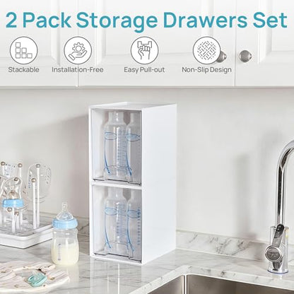 Vtopmart White Stackable Storage Drawers, 2 Pack Tall Organizers | Pull-Out Drawers, Stackable Design for Skincare, Cosmetics, Beauty Supplies, Vanity, Bathroom, Cabinet and Countertop - style: 2pack High White