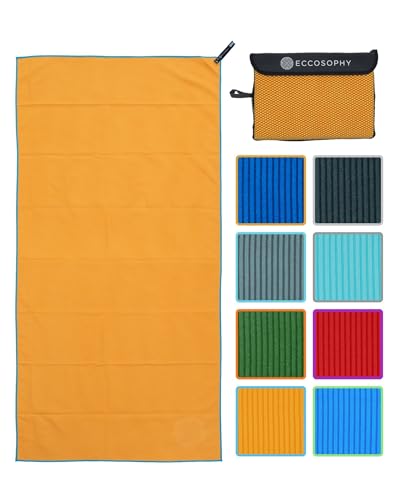 Microfiber Beach Towel, Quick Dry Gym Towel, Sand Free, 71x35 | Ribbed texture, super absorbent, lightweight, quick dry, hanging loop, pouch, travel pool yoga fitness, Creamsicle - color: Creamsicle, size: Large (71"x35")