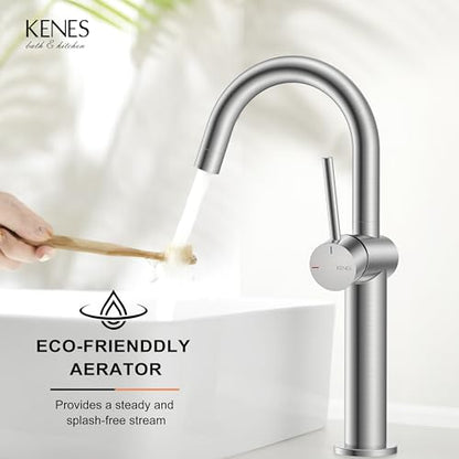 Brushed Nickel Vessel Sink Faucet Single Handle, Tall Bathroom Faucet | Vessel Bowl Faucet with Pop Up Drain & Supply Lines, Lead-Free cUPC & NSF Certified, 1 Hole Faucet for Vanity RV Restroom - color: Brushed Nickel, size: Tall