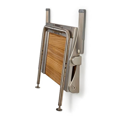 Silhouette Comfort Plus Folding Shower Seat with Armrests & Legs – Heavy-Duty Wall-Mounted Shower Bench, Teak Wood Seat with Silver Frame - color: Gray Frame, size: 18.73" x 15.25", style: Teak Wood