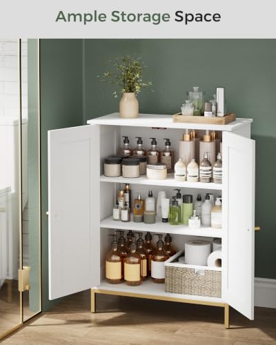 Homhedy Bathroom Storage Cabinet, Freestanding Floor Cabinet, White | Bathroom Organizers and Storage, Adjustable Shelves, Small Cabinet for Bathroom Living Room Laundry Room