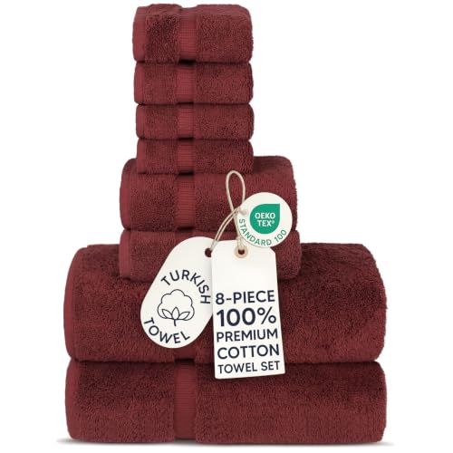 Chakir Turkish Linens | Hotel & Spa Quality 100% Cotton Premium Turkish Towels | Soft & Absorbent (8-Piece Towel Sets, Cranberry) - color: Cranberry