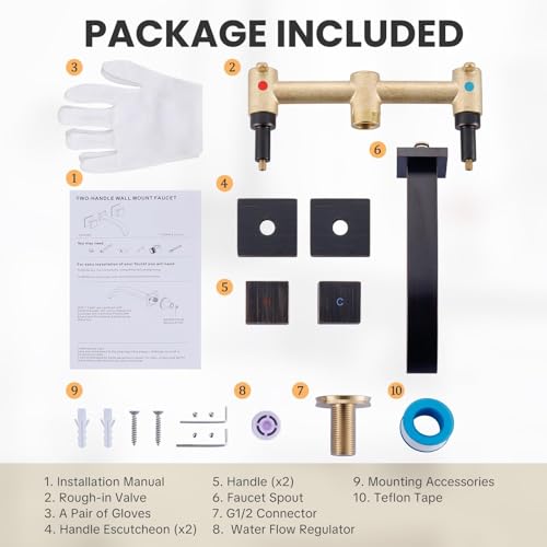 ALEASHA Wall Mount Bathroom Faucet 3 Hole Oil Rubbed Bronze Bathroom Faucet | Waterfall Bathroom Faucet with Two Handles, Brass Bathroom Sink Faucet with Rough-in Valve, Vessel Sink Faucet for Vanity - color: Oil Rubbed Bronze