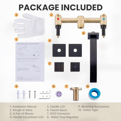 ALEASHA Wall Mount Bathroom Faucet 3 Hole Oil Rubbed Bronze Bathroom Faucet | Waterfall Bathroom Faucet with Two Handles, Brass Bathroom Sink Faucet with Rough-in Valve, Vessel Sink Faucet for Vanity - color: Oil Rubbed Bronze