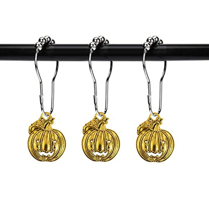 Set of 12 Halloween Smiling Pumpkins Shower Curtain Hooks Ring Stainless Steel Rustproof Bathroom Kids Room Fashion Home Decor (Gold) - color: Gold