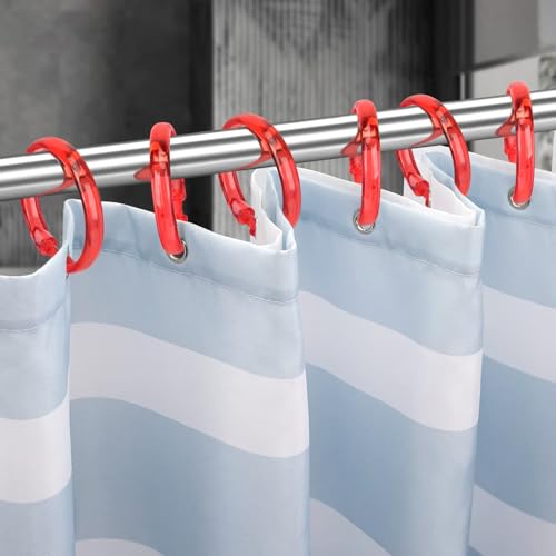 Red Shower Curtain Hooks - 12 Pcs Circular Plastic Shower Curtain Rings for Bathroom - O Shaped Transparent Red Shower Hooks Rings for Shower Curtain Rod - color: Transparent Red