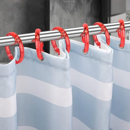 Red Shower Curtain Hooks - 12 Pcs Circular Plastic Shower Curtain Rings for Bathroom - O Shaped Transparent Red Shower Hooks Rings for Shower Curtain Rod - color: Transparent Red