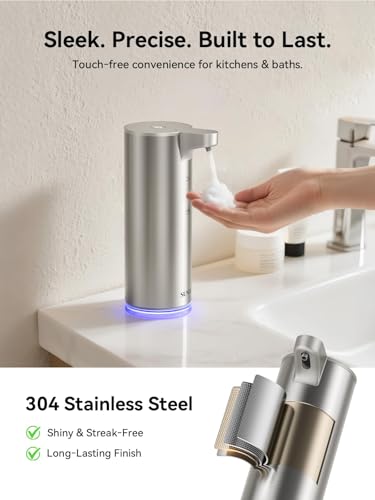 Automatic Foaming Soap Dispenser Touchless, 0.2s Fast Sensor, USB-C Rechargeable, Smudge-Resistant Stainless Steel, Hand Soap Dispenser for Bathroom, Kitchen, Hotel, Silver - color: Stainless Steel (Sliver)