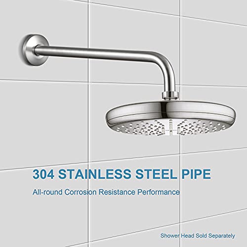 OFFO Shower Arm with Flange, 12 in Brushed Nickel Wall Mount Replacement Angle Shower Head Arm Wall-Mounted For Fixed Shower Head & Handheld Showerhead - color: Brushed Nickel, style: 12 in