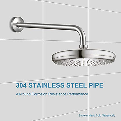 OFFO Shower Arm with Flange, 16 in Brushed Nickel Wall Mount Replacement Angle Shower Head Arm Wall-Mounted For Fixed Shower Head & Handheld Showerhead - color: Brushed Nickel, style: 16 in