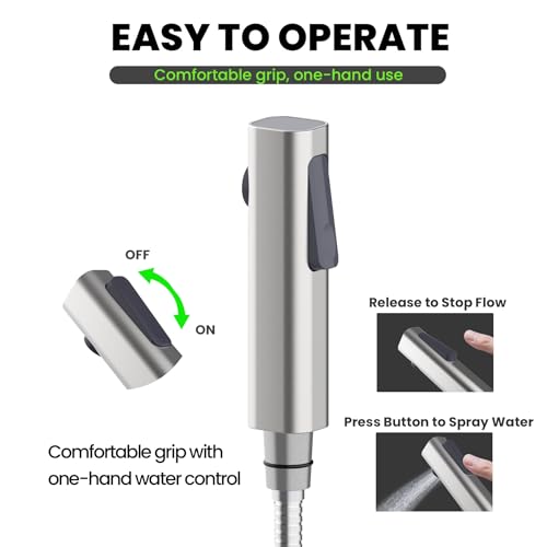 RV Bidet Sprayer, RV Handheld Bidet with Water Hose & RV Fitting, Wall-Mount Toilet Sprayer for Motorhomes, Fifth Wheels, Trailers & Campers Toilet (Brushed)
