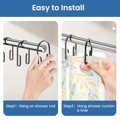 Black Shower Curtain Hooks Rings ，Double Sided Shower Curtain Rings Rust Proof，12 pcs Shower Hooks for Inside Shower，Smooth Sliding Anti-Drop Double Shower Rings for Curtain (Black) - color: Black