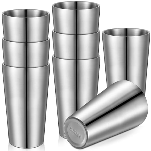 Mimorou 8 Pack Stainless Steel Insulated Cup 18.6 oz Metal Tumbler Double Wall Vacuum Water Glasses Camping Reusable Mugs BBQ Home Office Party Coffee(Silver) - color: Silver, size: 18.6 oz