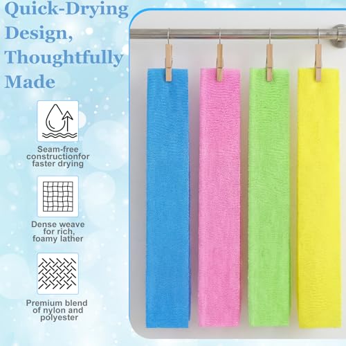 Tegeme 18 Pcs Exfoliating Washcloth Towel Japanese Nylon Bath Towel Colorful Body Scrubber Exfoliator Sponge Loofah Washcloth for Skin Shower Bath(Vibrant Colors,35.4 Inch)